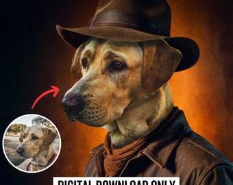 Cowboy Haustier Portrait nach Foto vom Foto, Perfektes Geburtstags Haustier, Königliches Katzen Portrait, Cowboy Haustier Western Hundekunst, Geschenk für Tierliebhaber