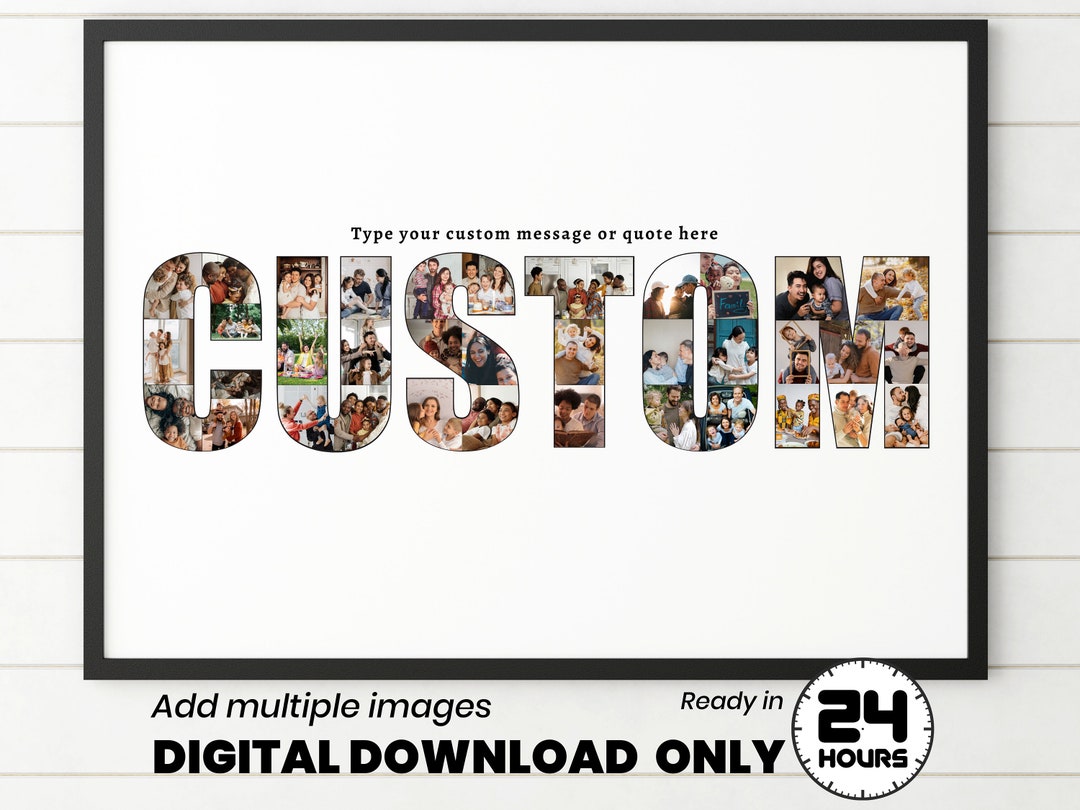 Custom Name Picture Collage, Personalized Text Photo Collage, Custom