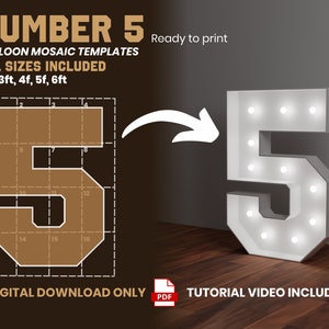 Number 5 BLOCK Font, Balloon Mosaic Template, Mosaic Number Template, Mosaic Numbers from Balloons, 2ft, 3ft, 4ft, 5ft, 6ft Digital Download