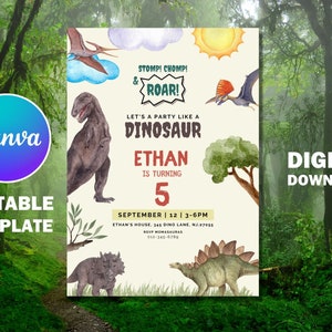 Editable Dinosaur Birthday Invitation For Boy Bday Party Digital Instant Invite Download Canva Editable Printable