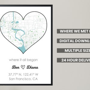 Where We Met Heart Map /Où tout a commencé Cadeau de carte de couple pour elle lui Carte personnalisée personnalisée Cadeau d'anniversaire TÉLÉCHARGEMENT NUMÉRIQUE