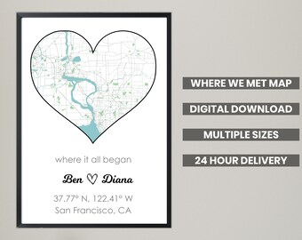 Where We Met Heart Map /Where it all began Couple Map Gift for her him Personalized Custom Map Anniversary Gift DIGITAL DOWNLOAD