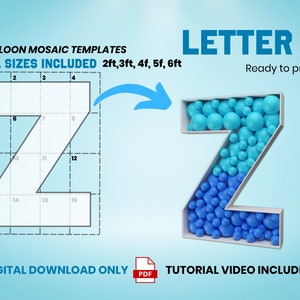 Letter Z - All Sizes (From 2ft to 6ft)/Mosaic Letters from Balloons/PDF files + Instructions Step by Step on how to build/Instant download