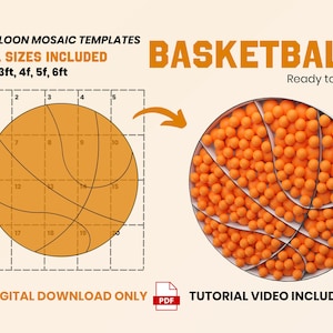 Basketball from Balloons, Mosaic Template, Sports Mosaic From Balloons, Ball Template from Balloons, Mosaic from Balloons, 1ft-6ft PDF Files