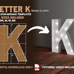 Letter K - All Sizes (From 2ft to 6ft)/Mosaic Letters from Balloons/PDF files + Instructions Step by Step on how to build/Instant download