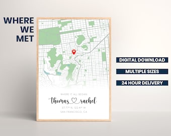 Where We Met Map /Where it all began Couple Map Gift for her him Personalized Custom Map Anniversary Gift DIGITAL DOWNLOAD