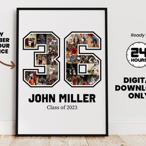 Regalo personalizado de noche de voleibol para personas mayores, collage de fotos de cualquier número, fotos de números de camiseta de fútbol, regalo de fútbol personalizado, digital imprimible