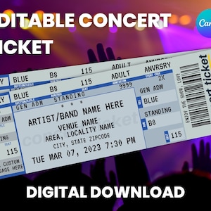 Konzertticket Vorlage Geschenkgutschein - Personalisierte Event Mock Ticket - Überraschung Geburtstag, Weihnachtsgeschenk - Ticket Canva Editable