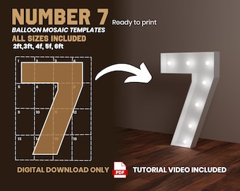 Number 7 BLOCK Font, Balloon Mosaic Template, Mosaic Number Template, Mosaic Numbers from Balloons, 2ft, 3ft, 4ft, 5ft, 6ft Digital Download