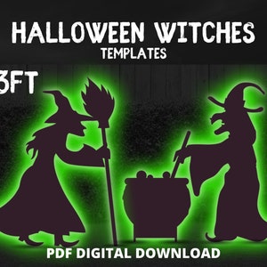 4.3ft Witches Halloween Template Unique Silhouette Décor Printable Trace Cutout PDF For Outdoor Yard