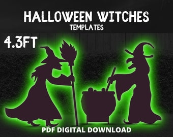 4.3ft Witches Halloween Template Unique Silhouette Décor Printable Trace Cutout PDF For Outdoor Yard