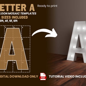 Letter A - All Sizes (From 2ft to 6ft)/Mosaic Letters from Balloons/PDF files + Instructions Step by Step on how to build/Instant download