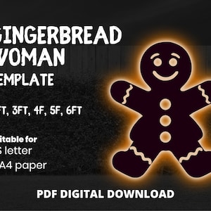 2ft 3ft 4ft 5ft 6ft Gingerbread woman PDF template ,Printable trace and Cut, Christmas scene Template, Stencils Christmas lawn decoration