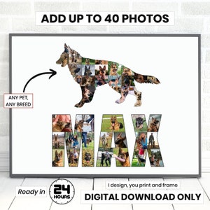 Dog Pet Photo Collage Any Breed, Dog Photo Gift, Dog Photo Frame, Pet Collage, Pet Lover Gift, Pet Memorial Poster, Digital Download Only