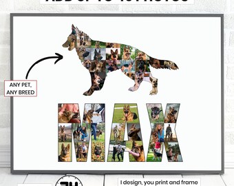 Dog Pet Photo Collage Any Breed, Dog Photo Gift, Dog Photo Frame, Pet Collage, Pet Lover Gift, Pet Memorial Poster, Digital Download Only
