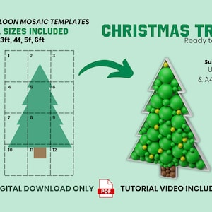 Christmas Tree from Balloons, Mosaic from Balloons, Xmas Décor, DIY, Mosaic Template, 2ft, 3ft, 4ft, 5ft, 6ft DIY Mosaic Christmas Tree