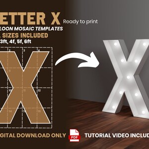 Letter X - All Sizes (From 1ft to 6ft)/Mosaic Letters from Balloons/PDF files + Instructions Step by Step on how to build/Instant download