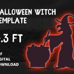 4.3ft Witch Template Unique Halloween Silhouette Décor Printable Trace Cutout PDF For Outdoor Yard