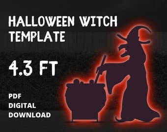 4.3ft Witch Template Unique Halloween Silhouette Décor Printable Trace Cutout PDF For Outdoor Yard