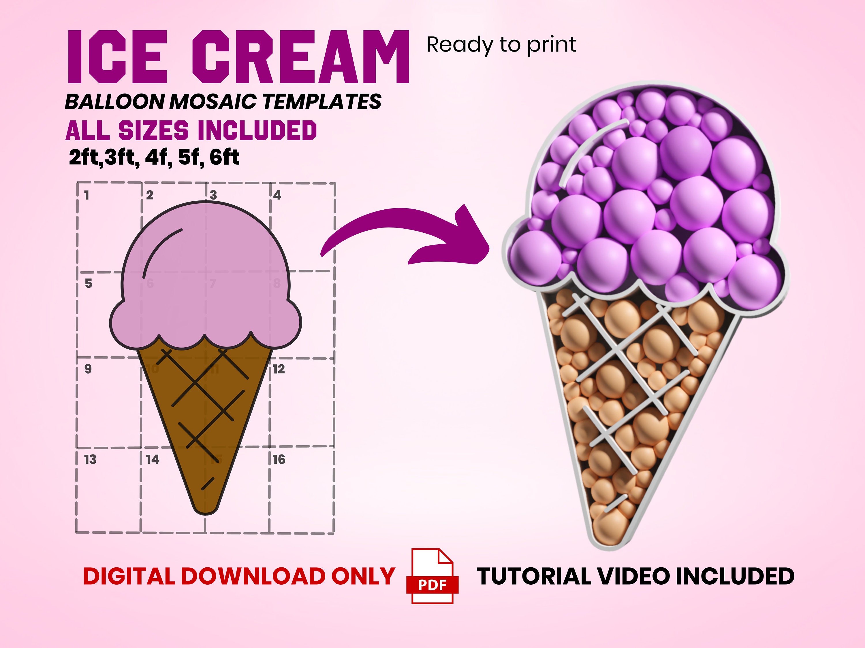 Ice Cream Mosaic Template Ice Cream Mosaic From Balloons Etsy