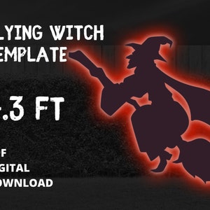4.3ft Flying Witch Template Unique Halloween Silhouette Décor Printable Trace Cutout PDF For Outdoor Yard