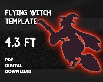 4.3ft Flying Witch Template Unique Halloween Silhouette Décor Printable Trace Cutout PDF For Outdoor Yard