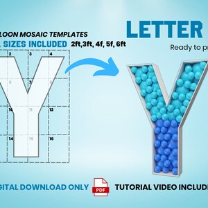 Letter Y - All Sizes (From 2ft to 6ft)/Mosaic Letters from Balloons/PDF files + Instructions Step by Step on how to build/Instant download