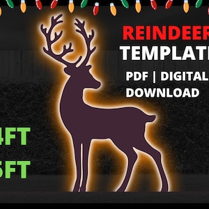 4ft, 5ft Reindeer Silhouette Stencil Template Christmas Décor Digital Download, Printable cutout PDF