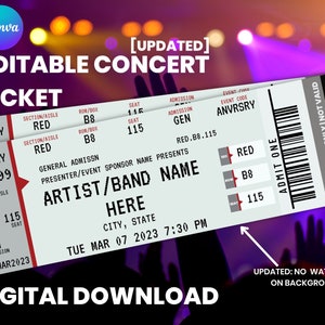 Konzertticket Vorlage Geschenkgutschein - Personalisierte Event Mock Ticket - Überraschung Geburtstagsgeschenk - Überraschungsticket Canva Editable
