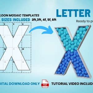 Letter X - All Sizes (From 2ft to 6ft)/Mosaic Letters from Balloons/PDF files + Instructions Step by Step on how to build/Instant download