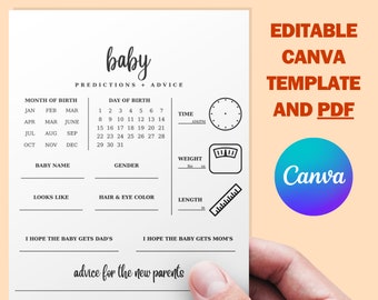 Predicciones y consejos para bebés, juegos de baby shower, descarga digital imprimible, plantilla pdf canva, para niño, niña, género neutro