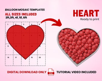 Heart Mosaic Template, Heart from Balloons, Valentine's Heart Mosaic from Balloons, Mosaic Heart Template, 2ft. 3ft. 4ft. 5ft, 6ft PDFs