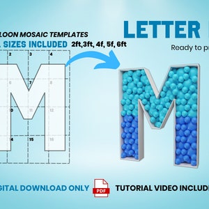 Letter M - All Sizes (From 2ft to 6ft)/Mosaic Letters from Balloons/PDF files + Instructions Step by Step on how to build/Instant download