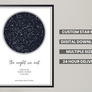 Mappa stellare digitale personalizzata, regalo di anniversario della data speciale, poster di stampa del cielo notturno, regalo di nozze, costellazione stampabile, file digitale