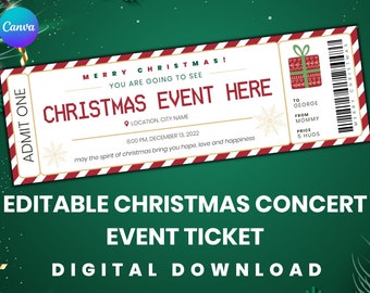 Christmas Concert Ticket Gift Surprise Printable, Surprise Concert Show, Gift Certificate Printable, Editable Concert Ticket Canva Template