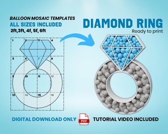 Diamond Ring from Balloons, Mosaic from Balloons, Bridal Shower Decor, DIY, Mosaic Template, 2ft, 3ft, 4ft, 5ft, 6ft DIY Décor, Mosaic Ring