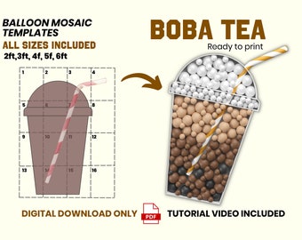 DIY boba TEMPLATE ONLY, boba party ideas, bubble tea party, boba tea kit, diy boba party, boba bubble tea kit, boba tea, boba 1ft to 6ft