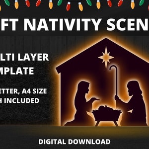 4Ft Krippe Weihnachten Vorlage Multi Layer Schablone Digitaler Download PDF Silhouette Décor druckbare Spur Ausschnitt für Outdoor Yard