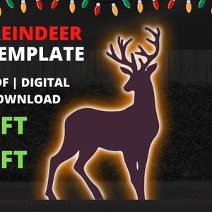 4ft, 5ft Reindeer Silhouette Stencil Template Christmas Décor Digital Download, Printable cutout PDF