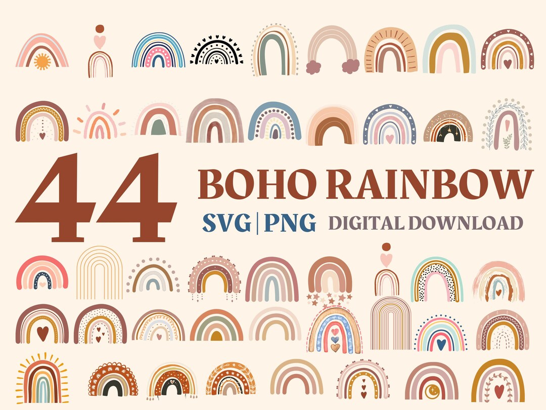 Boho Rainbow Svg Png Bundle Clipart Pastel Rainbow Vector Digital ...