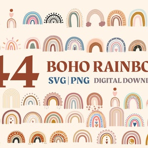Boho arco iris svg png paquete clipart pastel arco iris vector descarga digital
