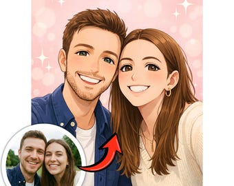 Retrato de anime personalizado / Dibujo animado manga personalizado / El mejor regalo para pareja, esposa, esposo, novia y novio en San Valentín.