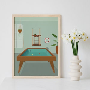 Swimming Pool Table Art Print: Billiards Pun, Game Room Decor