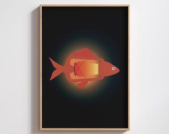 Lantern Fish Art Print: Whimsical Underwater Illustration