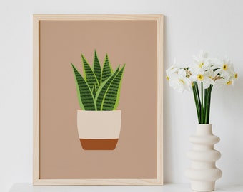 Snake Plant Print | Potted Plant, Modern Botanical House Plant Print, Pastel Room Decor, Neutral Boho Prints, Gallery Wall, A5, A4, A3, A2