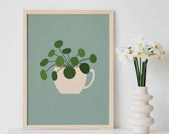 Pilea Print | Chinese Money Plant Print, Indoor Plant Illustration, Pastel Wall Art, Neutral Boho Prints, Gallery Wall, A5, A4, A3, A2