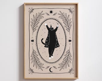 Wizard Cat Art Print: Witchy Tarot-Inspired Illustration