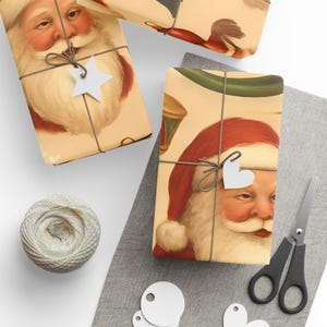 Festive Santa Wrapping Paper, Holiday Gift Wrap, Christmas Wrapping Paper, Vintage Christmas Decor, Santa Claus Gift Wrap