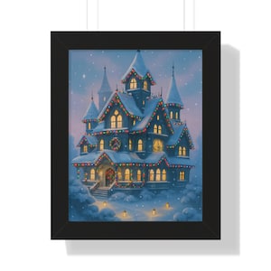 Charming Holiday Home Vertical Poster, Winter Decor, Christmas Wall Art, Cozy Cottage Print, Holiday Gift Idea, Festive Decor