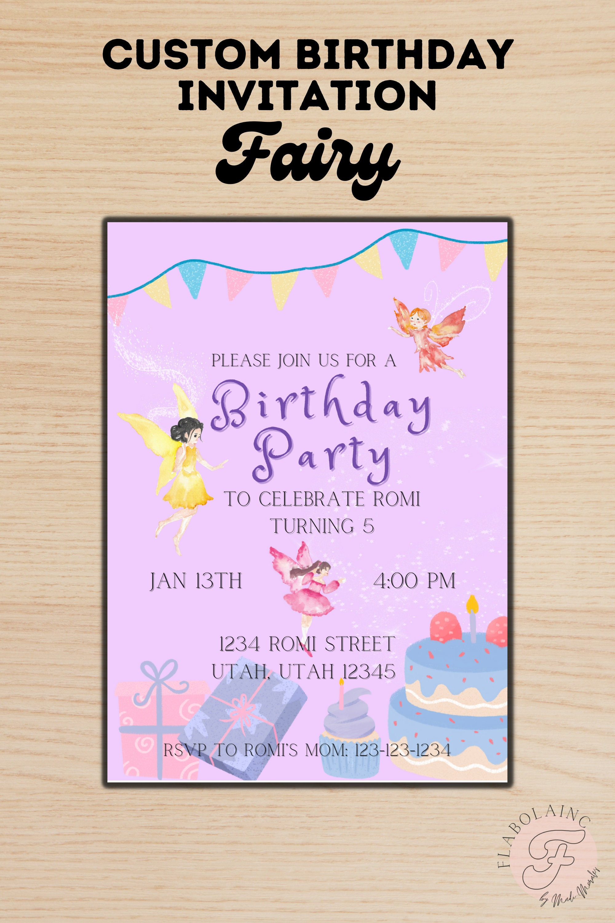 Fairy Birthday Party Invitation Kids Birthday Party Invitation Custom